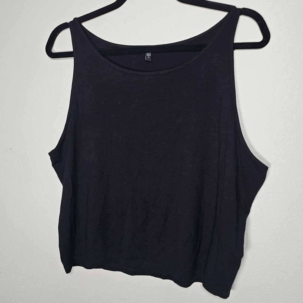 Eileen Fisher Womens Small Black Boat Neck Crop Top Sleeveless Tank